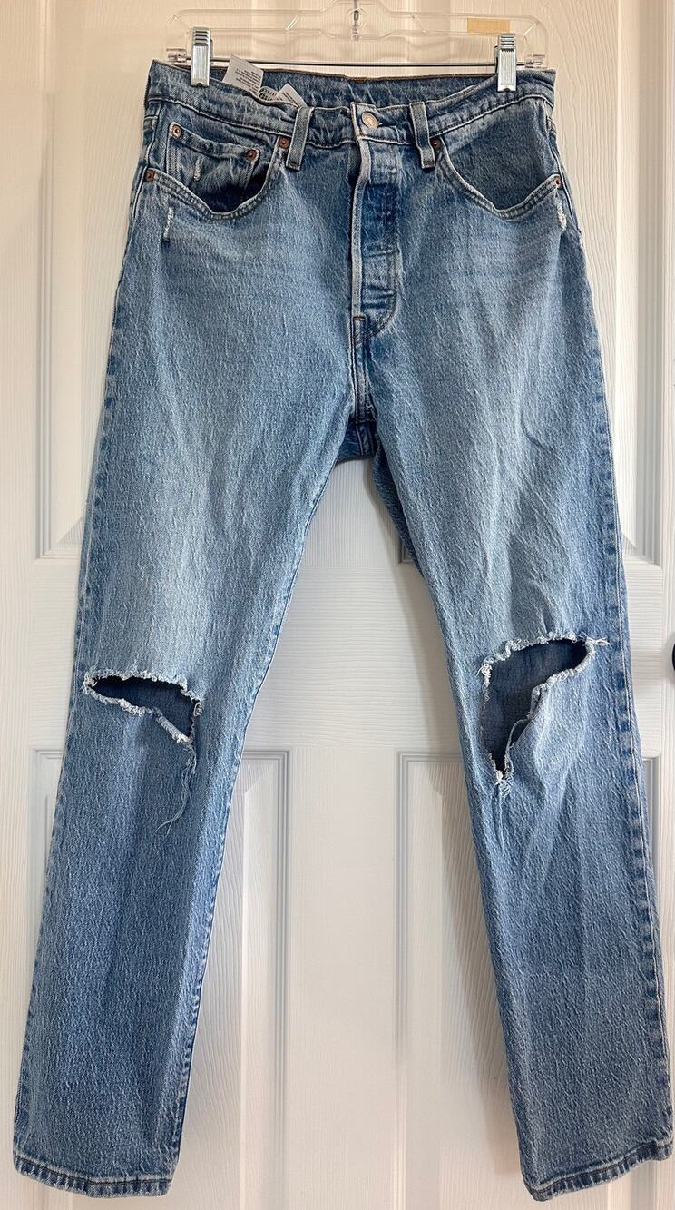 Levi’s 501 Original Jeans W30 L30 Distressed Ripped Knee Straight Leg Blue